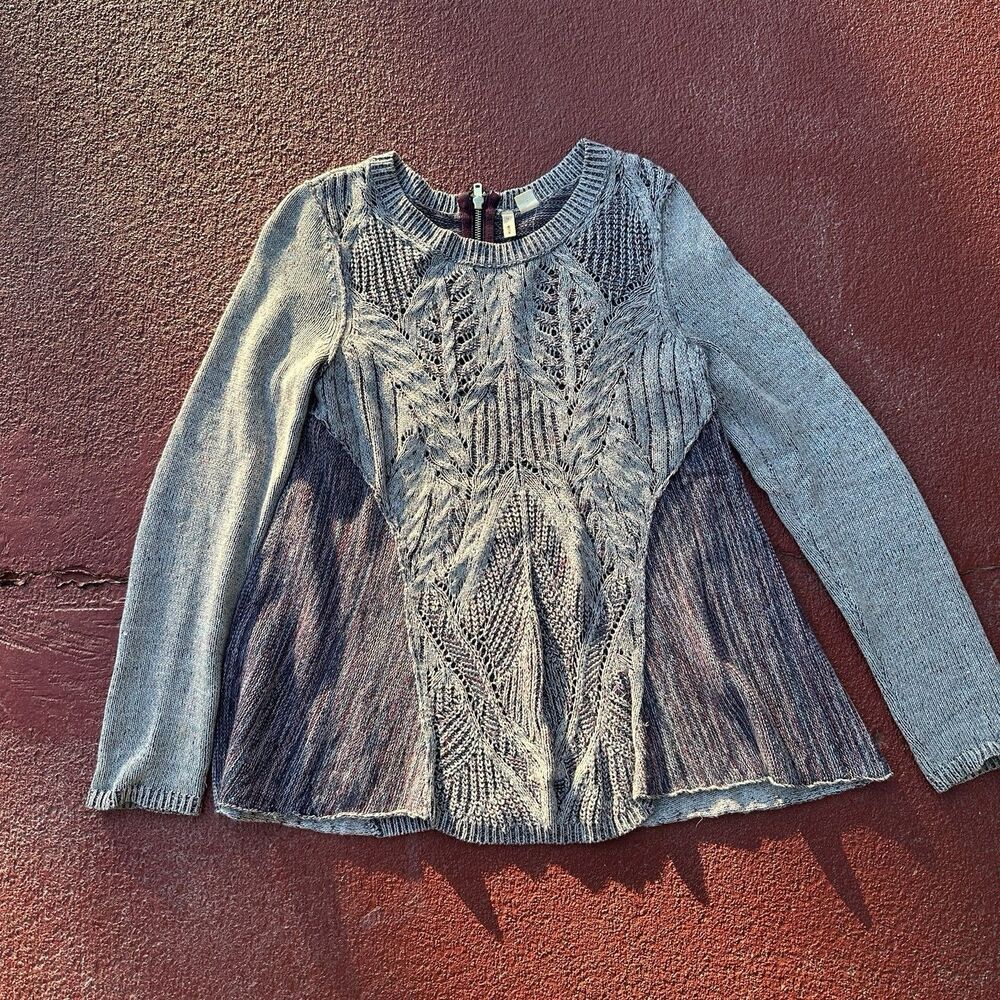 Anthropologie Moth Sweater Anita Cable Knit Rear Zip Pullover Long Swing S